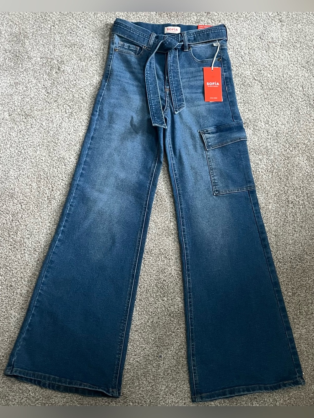Sofia by Sofia Vergara Margo Wide Leg Cargo High Rise Jeans with Tie Belt
